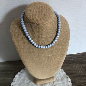 Vtg Blue Cats Eye Beaded Necklace